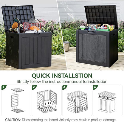 KAMABOKO Deck Box, 35 Gallon Resin Indoor and Outdoor Storage Boxes Waterproof for Garden Tools, Patio Accessories Storage Bench, Patio Furniture and Cushions with Lockable Lid, Black