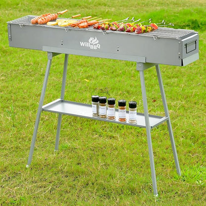 WILLBBQ Charcoal Grills Commercial Quality Portable Hibachi BBQ Lamb Skewer Folded Camping Barbecue Grill for Backyard Outdoor Cooking Use(39.4x7.1x5.1 inch) - The Perfect Gifts for Grill Lovers