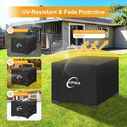 Kipiea Square Fire Pit Cover - Upgraded 600D Strong Tear Resistant, 100% Waterproof Fire Pit Table Cover, UPF 50+ Outdoor Firepit Cover Square Fading Resistant, 28" L x 28" W x 25" H