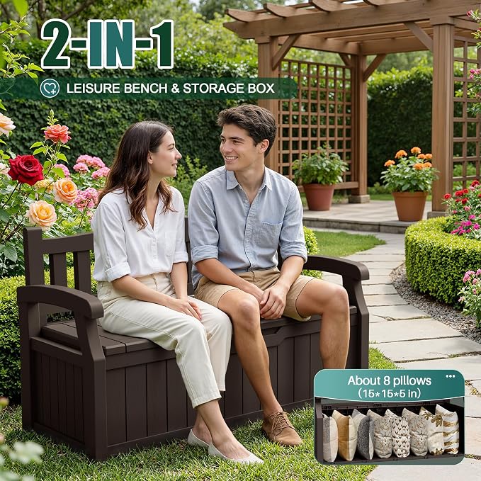 Devoko 80 Gallon Storage Bench Deck Box Waterproof&Lockable | Outdoor Benches - Image 7