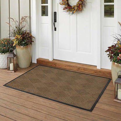 Ecomills Deluxe Diamond Entrance Door Mat, Large Heavy Duty Absorbent Rubber Rug, Brown, 3' X 4' feet