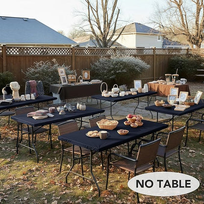 LUSHVIDA 6 Packs Vinyl Tablecloths with Flannel Backing for 8ft Rectangle Folding Table Cloths - Waterproof Plastic Picnic Table Covers with Elastic Corners, 30x96 inch, Navy Blue