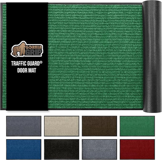 GORILLA GRIP Waterproof Traffic Guard Door Mat, 60x36, Heavy Duty Entryway Mats, Strong Rubber Back Commercial Utility Rugs for Office Hallway, Garage Floor and Home, Low Profile Carpet Runner, Green