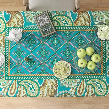 Linen Square Green Tablecloth,Wrinkle Resistant French Vintage Tablecloth Print with Foral,Decor Table Cloth for Thanksgiving,Dining Room,Home,Kitchen 55" × 55"-Milen
