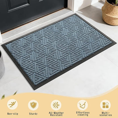 Yimobra Outdoor Mats for Front Door 29.5x17, Stops Mud & Dirt at Entrance, Fits Garage & Patio, All-Weather Waterproof Non Slip Outdoor Indoor Welcome Mat, Mix Blue