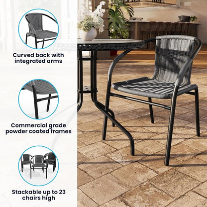 Flash Furniture Lila 2 Pack Gray Rattan Indoor-Outdoor Restaurant Stack Chair | - Image 6