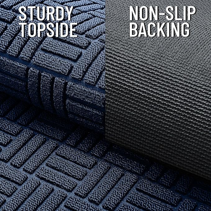 OLANLY Front Door Mat Outside Entrance 59x34, Absorbent, Heavy Duty Sturdy Natural Rubber Doormat Indoor Outdoor, Non-Slip, Stain and Fade Resistant, Low Profile Floor Mat for Entryway, Navy Blue