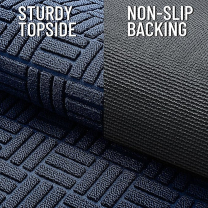 OLANLY Front Door Mat Outside Entrance 47x23, Absorbent, Heavy Duty Sturdy Natural Rubber Doormat Indoor Outdoor, Non-Slip, Stain and Fade Resistant, Low Profile Floor Mat for Entryway, Navy Blue