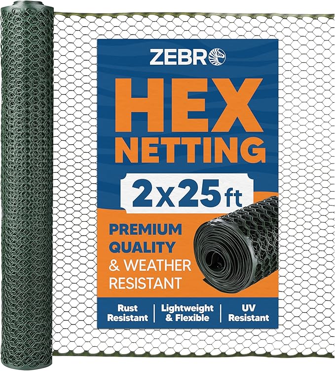 Zebro Plastic Chicken Wire Fence – Lightweight Poultry Netting & Garden Fence for Chicken Coops, Pet Enclosures, Balcony Safety & Landscaping – Weatherproof & Rust-Free - 2' x 25' Green