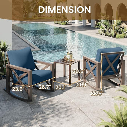 UDPATIO Rocking Chair Outdoor Oversized Metal Bistro Set 6.5" Cushion Navy | 3 - Image 3