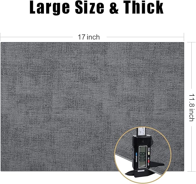 Homaxy Faux Leather Heat Resistant Placemats for Dining Table Set of 12, Waterproof Wipeable Washable PU Table Mats, Easy to Clean Anti-Slip Place Mats, 11.8" x 17", Dark Grey