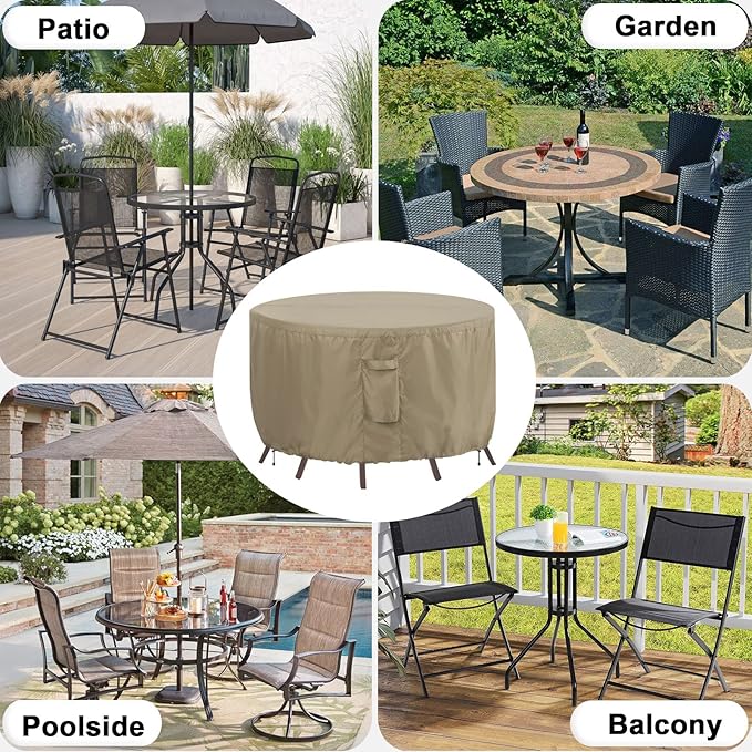 OutdoorLines Outdoor Waterproof Patio Table Furniture Set Covers - Round Couch Sectional Cover Outside Weatherproof Patio Furniture Covering for Deck, Lawn and Backyard 72" Dia x 28" H, Camel
