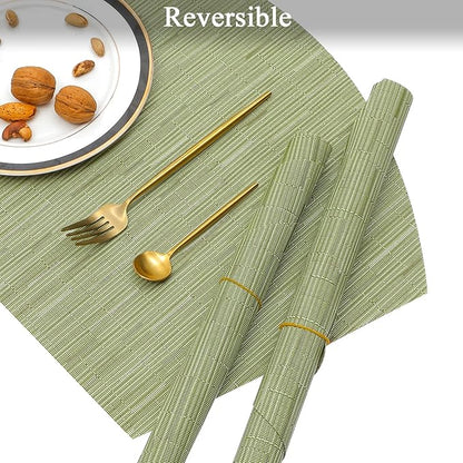 SHACOS Large Size Wedge Shape Placemats with Centerpiece Round Mat Set of 5 Round Table Place Mats Washable Dining Table Placemats Reversible, Green