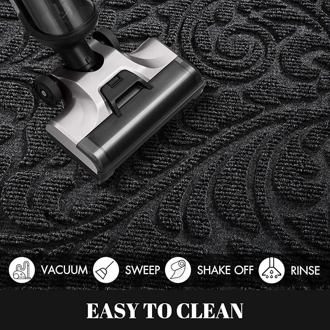 Yimobra Door Mat Outside Entrance 29.5x17, Waterproof Sturdy Outdoor Mats for Front Door, Heavy Duty Non-Slip Doormat for Garage Patio Entryway Indoor, Easy Clean, Black