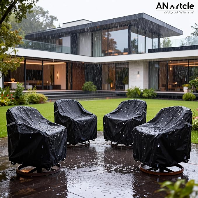 Swivel Patio Chair Cover 4 Pack,600D Waterproof Heavy Duty Outdoor Chair Cover(30 W x 34 D x 36 H inches),Patio Furniture Covers,Outdoor Furniture Covers Waterproof,Black
