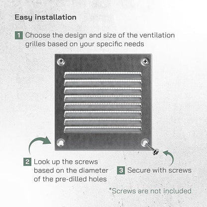 Vent Systems 4'' x 4'' Inch (Overall Dimensions) Pack of 5 - Galvanized Air Vent Cover - Metal Air Return Grill with Built in Guard Screen - HVAC Ducting Vent Duct Cover for Interior, Exterior Use