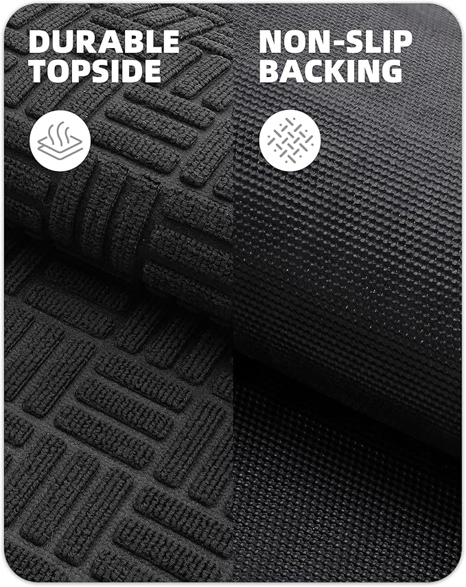 Color&Geometry Front Door Mat Outside Entrance, Heavy Duty Non Slip Low Profile Doormat for Entryway, Trap Dirt and Moisture Welcome Mats All-Weather, Easy Clean, Patio, Garage, 24"x48" Black