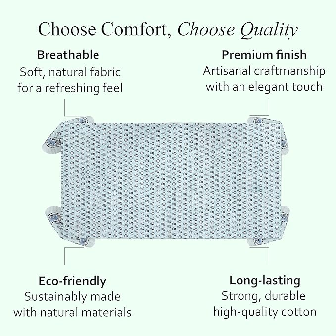 CPC Tablecloth 100% Cotton 60x60 Inch Indian Block Print Rectangle Table Cover, Washable Table Cloth for Weddings, Spring/Summer, Barbeque - Poppy Blue