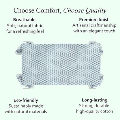 CPC Tablecloth 100% Cotton 70x108 Inch Indian Block Print Rectangle Table Cover, Washable Table Cloth for Weddings, Spring/Summer, Barbeque - Poppy Blue