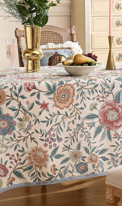Designer Linen Square Tablecloth,Vintage William Morris Floral Table Cloth with Colorful Pattern,Decor Table Cover for Kitchen,Dining,Thanksgiving,Christmas,67"*67"-Flowershadow a