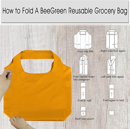 BeeGreen Yellow Reusable Grocery Bags Light Orange Shopping Bags Bulk 50LBS X-Large Foldable Heavy Duty 10 Pieces