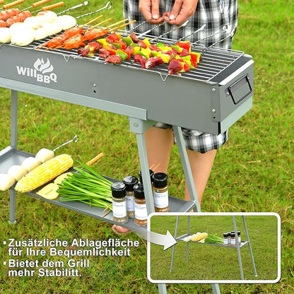 WILLBBQ Charcoal Grills Commercial Quality Portable Hibachi BBQ Lamb Skewer Folded Camping Barbecue Grill for Backyard Outdoor Cooking Use(39.4x10.3x5.1 inch) - The Perfect Gifts for Grill Lovers
