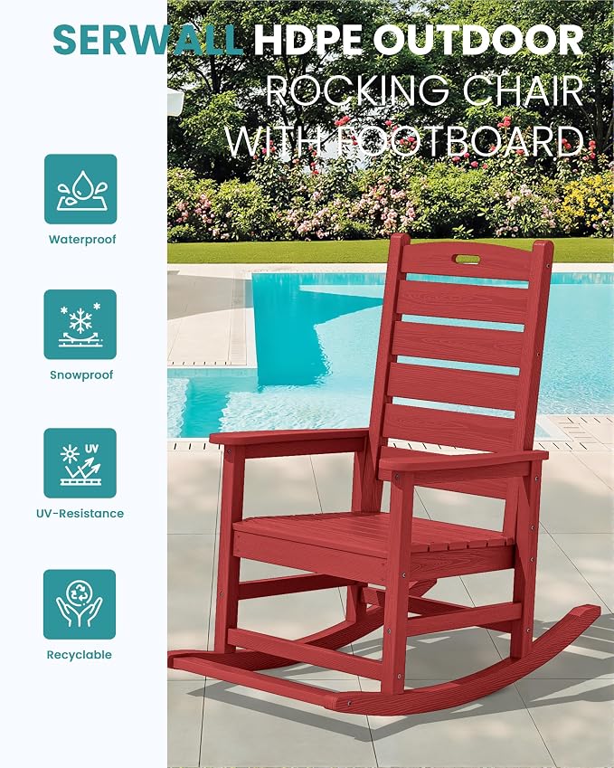 SERWALL Outdoor Rocking Chair Set of 4, Oversized HDPE Rocker, All Weather - Image 4