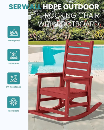 SERWALL Outdoor Rocking Chair Set of 4, Oversized HDPE Rocker, All Weather - Image 4
