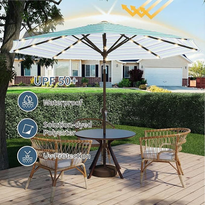 9FT Patio Umbrella with Solar Lights, Outdoor Market Umbrella with Tilt and - Image 5