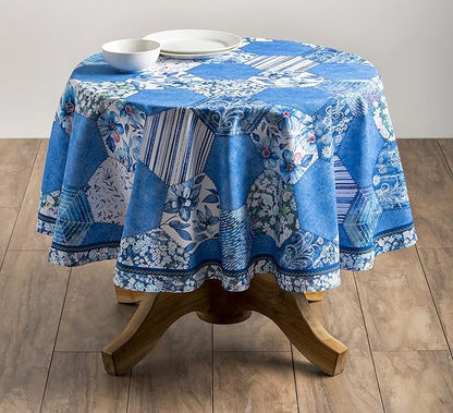 Maison d' Hermine Table Cloth Round Table 100% Cotton 63 Inches Tablecloth Reusable Decorative Everyday Use for Dining Room, Farmhouse, Home, Party, Festive & Wedding Spring Summer - Summer Blues