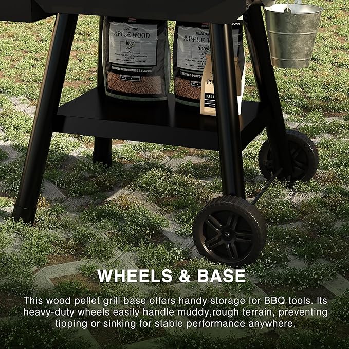 LCD Control Wood Pellet Smoker Grill, 456 SQ. IN Cook Area, Pellet Grill with Auto Feed & Leaking Waste, 500°F Max Temperature, 8 in 1 BBQ Grill with Meat Probe, Side Table with Hooks(Black)