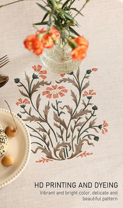 ISAENNE Floral Tablecloth for Round Tables,Linen Table Cloth with Double-Edged Lily Pattern,Heavy Durable Table Cover for Dining Thanksgiving Kitchen Decor Party Christmas,Diameter 67"