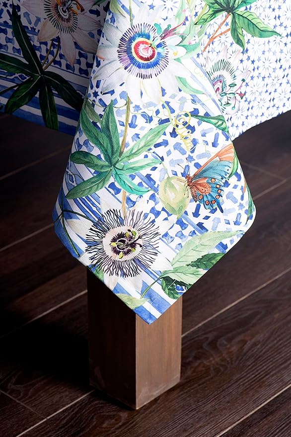 Maison d' Hermine Table Cloth Rectangle Table 100% Cotton 70 x 120 Inches Tablecloth Reusable Decorative for Dining Room, Farmhouse, Home, Party, Festive & Wedding Spring Summer - Passiflora