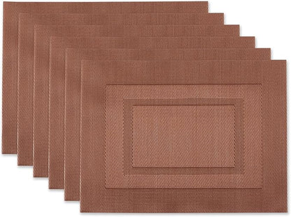 DII PVC Tabletop Collection Woven Indoor/Outdoor, Placemat Set, 13x17.25, Cinnamon, 6 Piece