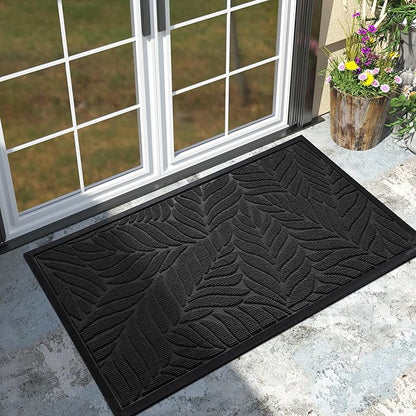 Yimobra 47x32 Large Door Mat Outdoor Indoor, All-Season Waterproof Door Mat Outside Entrance, All-Weather Non-Slip Outside Doormat for Garage Patio Entryway, Black