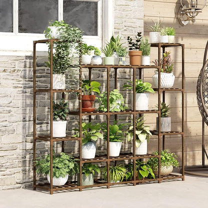 Bamworld Large Plant Shelf Indoor Plant Shelf Outdoor Tall Wood Plant Holder - Image 7