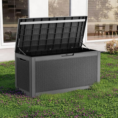PatioZen 150 Gallon Resin Deck Box, Lockable Patio Outdoor Storage Box - Image 6