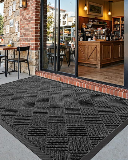 DEXI Front Door Mat Outside Entrance, 3x5 ft Rubber Entry Doormat Heavy Duty, Welcome Mats Non Slip for Inside House Floor Entryway Back Doors Exterior Patio, Diamond Black
