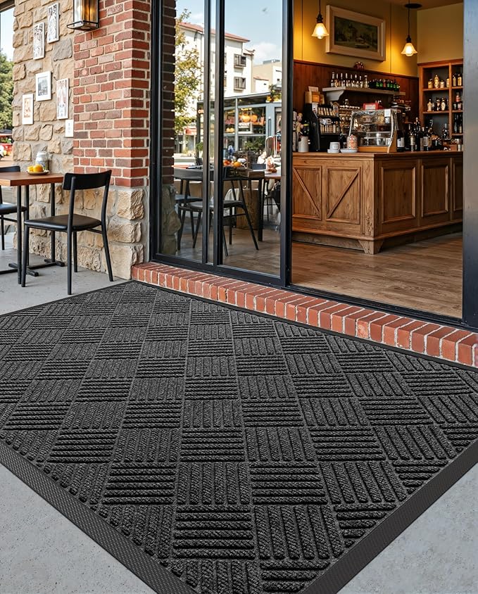 DEXI Front Door Mat Outside Entrance, 2x4 ft Rubber Entry Doormat Heavy Duty, Welcome Mats Non Slip for Inside House Floor Entryway Back Doors Exterior Patio, Diamond Black