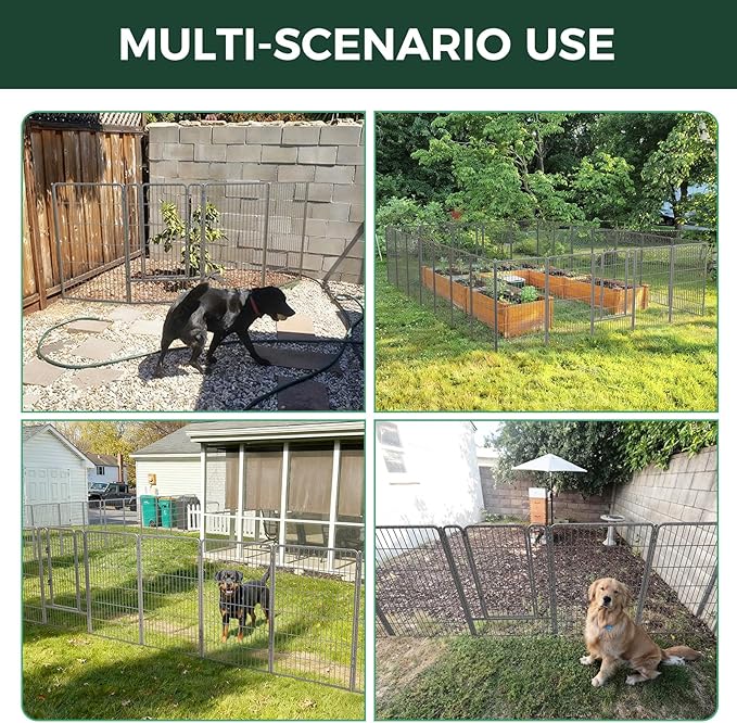 FXW Garden Fence Outdoor for The Yard – 45in(H) x 36.4ft(L) Heavy Duty Metal Animal Barrier for Dog and Rabbit, Decorative Dog Fence, 16 Panels, Silver