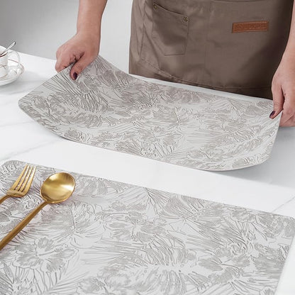 POLYTE Indoor/Outdoor Washable Embossed Vinyl Faux Leather Table Dining Placemats, Set of 4