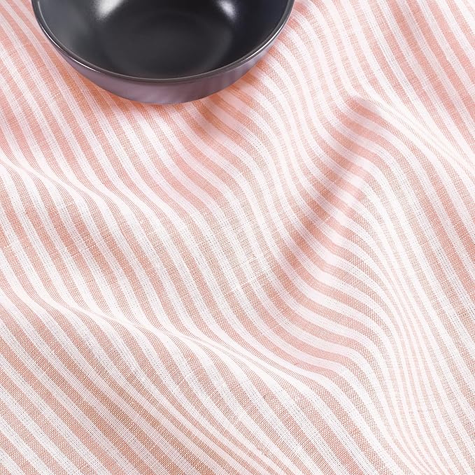 Solino Home Linen Table Runner 48 Inches - Narrow Stripe 100% Pure Linen Peach and White Farmhouse Table Runner 14 x 48 Inch Ideal for Dresser and Coffee Tables, Valentines, Spring, Easter