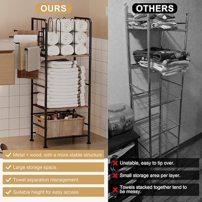 Towel Rack Free Standing 3-Tier M-Shaped Detachable Dividers, 4 Rotatable Bars Fast Drying, Pool Towel Rack, Space-Saving Towel Storage Organizer, Bath Towel Shelf for Home, Poolside Patent Pending