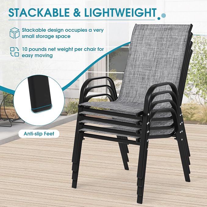 24.4" Outdoor Patio Stackable Chairs Set of 4, Outside Furniture - Image 6