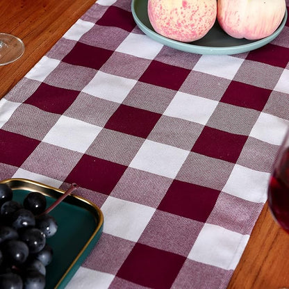 Tosewever Buffalo Check Plaid Farmhouse Table Runner, Cotton Polyester Blend Classic Family Dinner Table Runners for Indoor Outdoor Parties Events Home Decoration (Red and White, 14 x 72 Inch)
