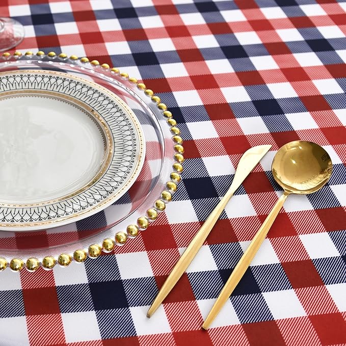 Waterproof Plaid Tablecloth Fabric - Round 58 Inch Classic Gingham Checker Table Cloth for Indoor/Outdoor Use - Buffalo Table Cover for Picnics, BBQs, and Parties