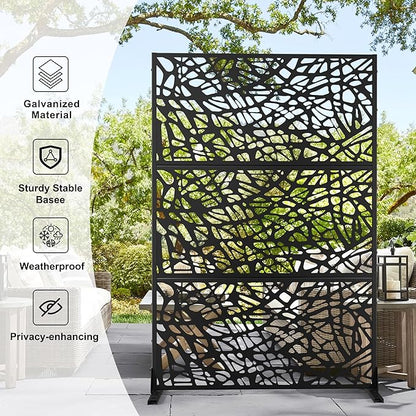 Elevens Metal Outdoor Privacy Screen, Freestanding Outdoor Divider Decorative Privacy Fence Screen,Outdoor Decorative Privacy Screens and Panels for Balcony Patio,72" H×47" W (Black-Mesh)