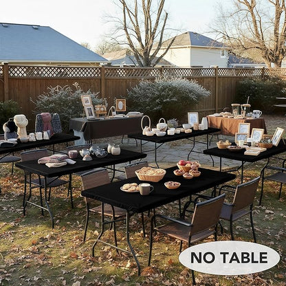 LUSHVIDA 6 Packs Vinyl Tablecloths with Flannel Backing for 4ft Rectangle Folding Table Cloths - Waterproof Plastic Picnic Table Covers with Elastic Corners, 30x48 inch, Black
