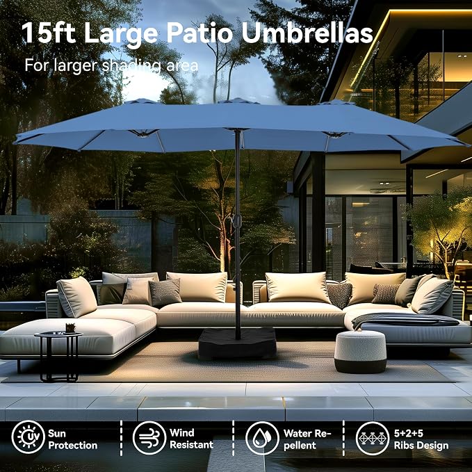 PHI VILLA 15ft Large Outdoor Patio Umbrella - Image 3