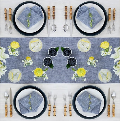 Solino Home Linen Chambray Indigo Table Runner 108 Inches Long - Athena, 100% Pure Linen 14 x 108 Inch Table Runner for Winter, Spring, Easter